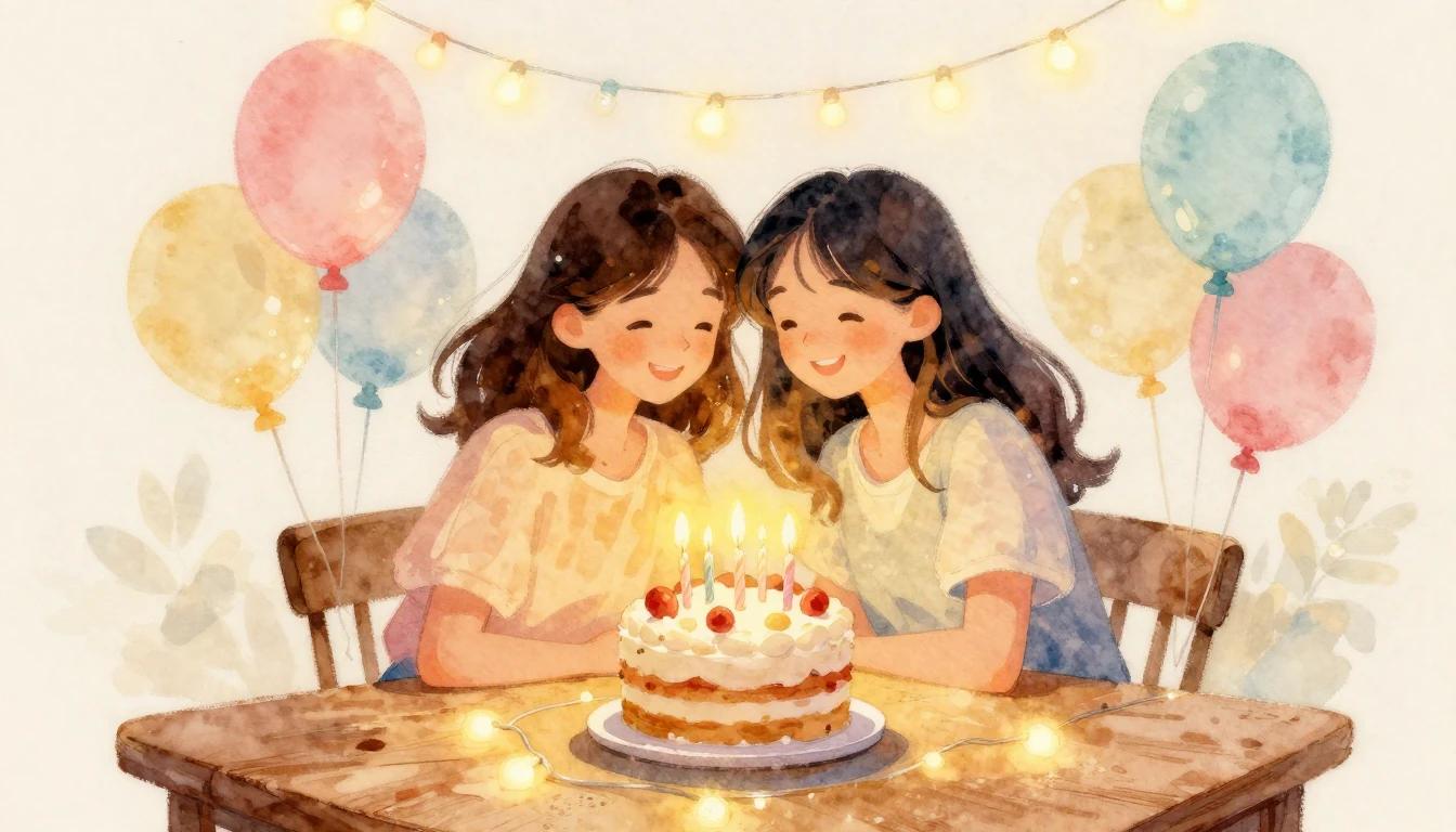 A warm and aesthetic watercolor painting of two best friends...