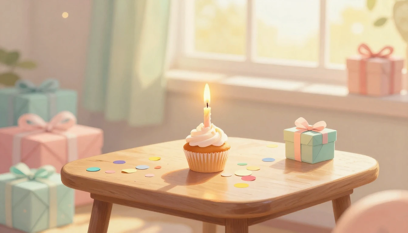 A cozy scene featuring a small wooden table with a single li...