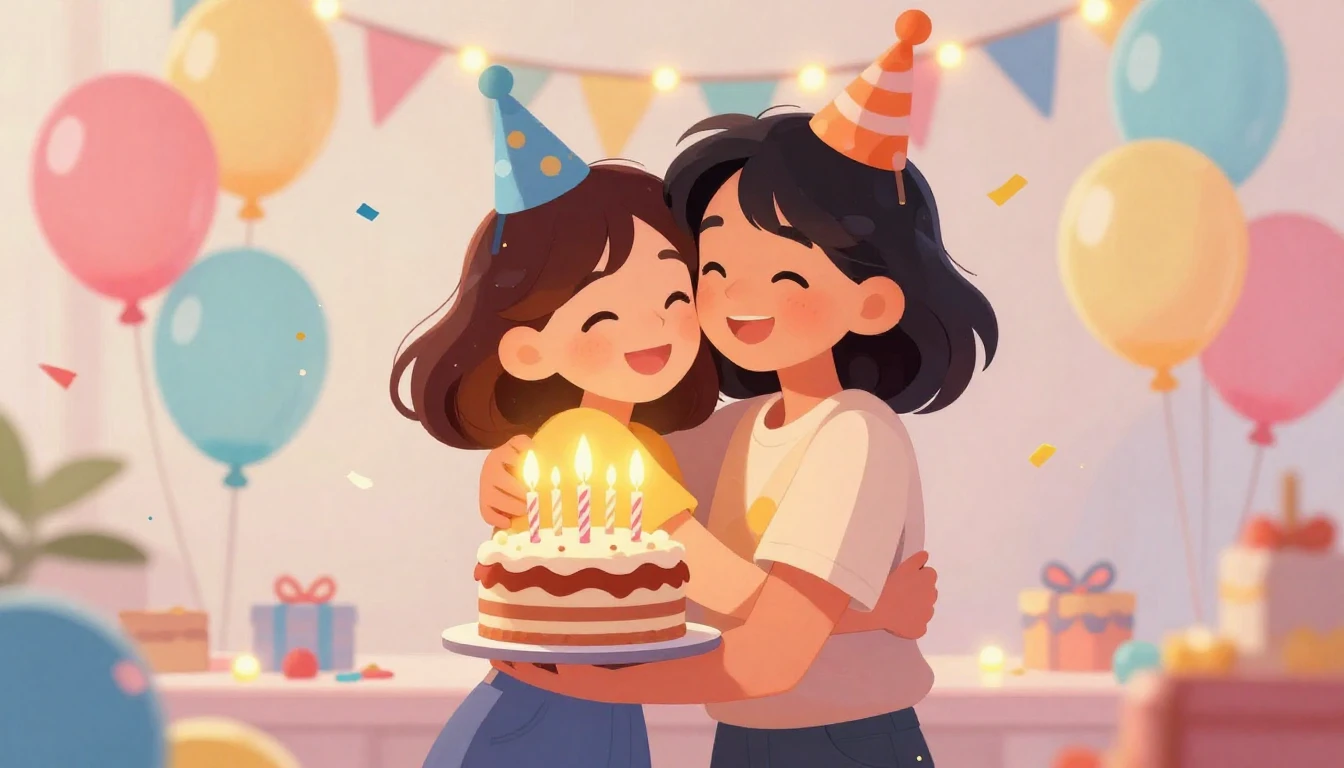 A heartwarming illustration of two best friends hugging tigh...