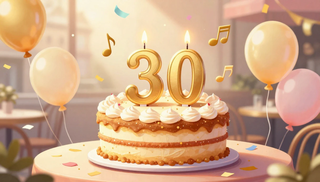 A festive and colorful illustration celebrating a 30th birth...