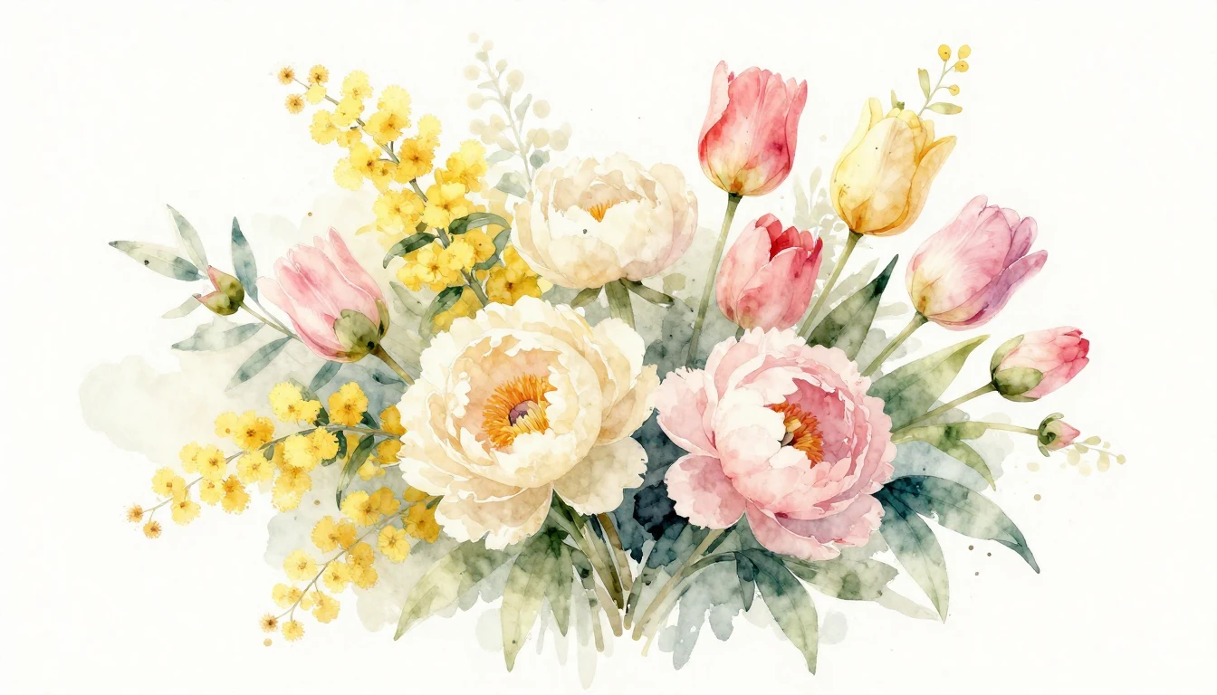 A beautiful and delicate watercolor painting featuring a lus...