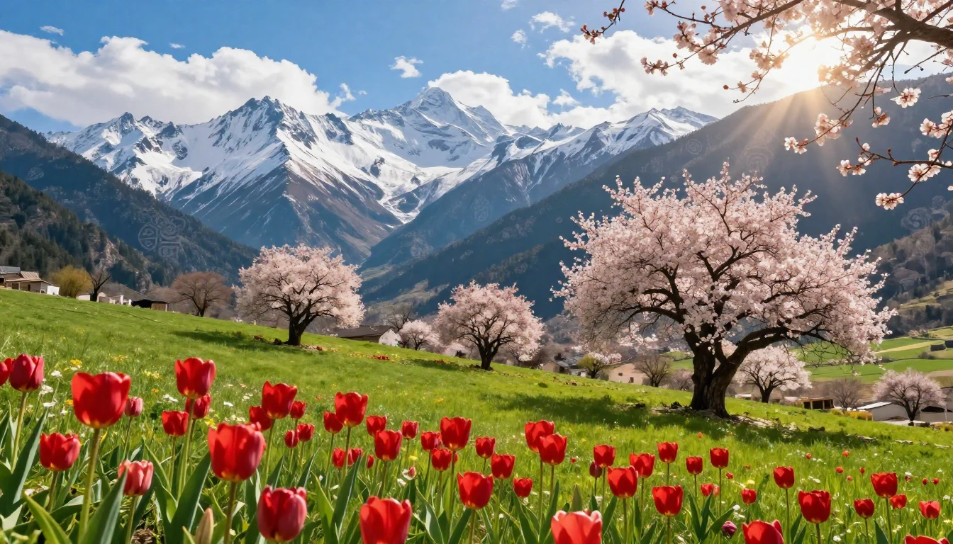 A vibrant landscape capturing the essence of spring in the m...