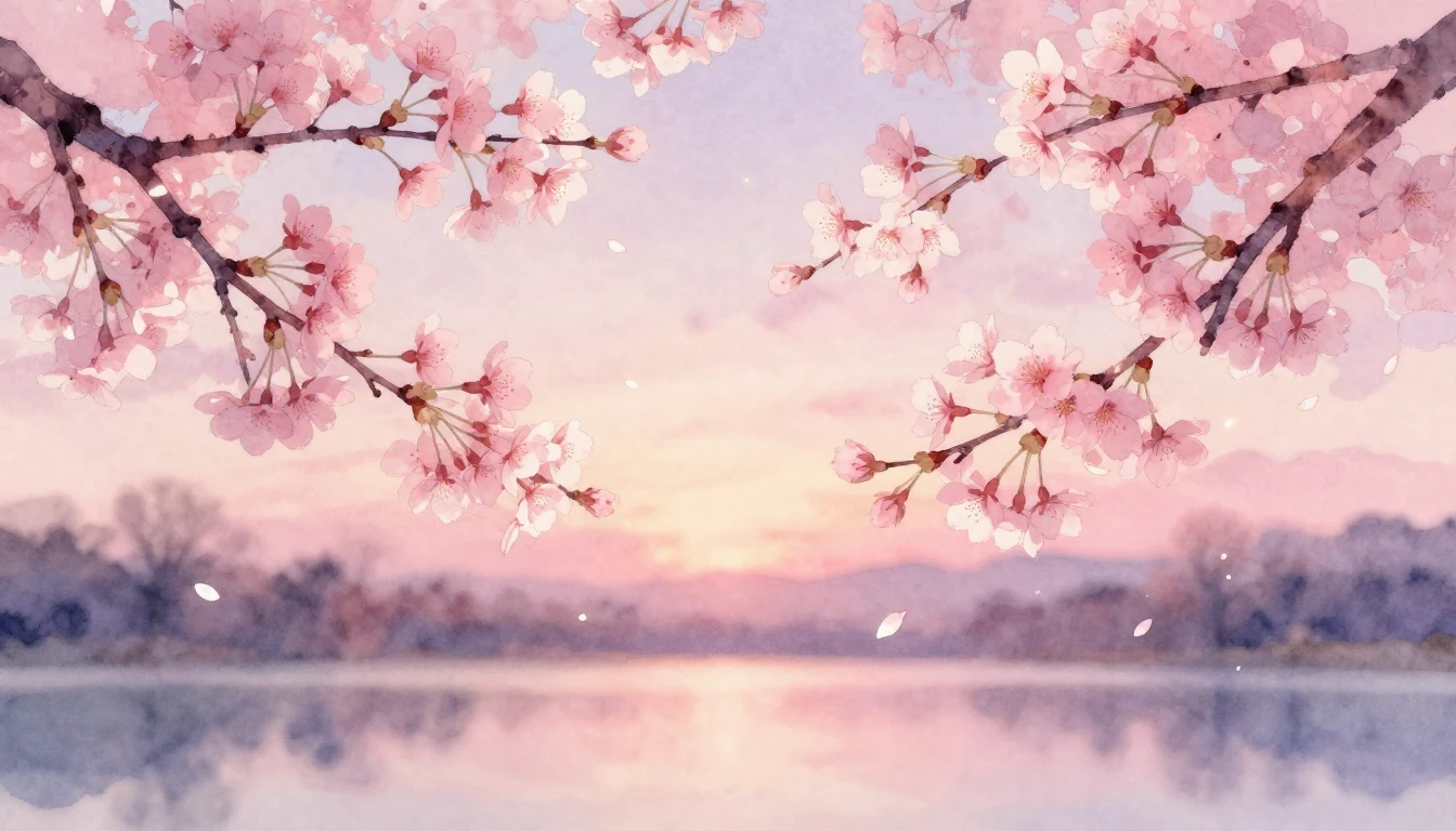 A soft watercolor painting of two delicate cherry blossom br...