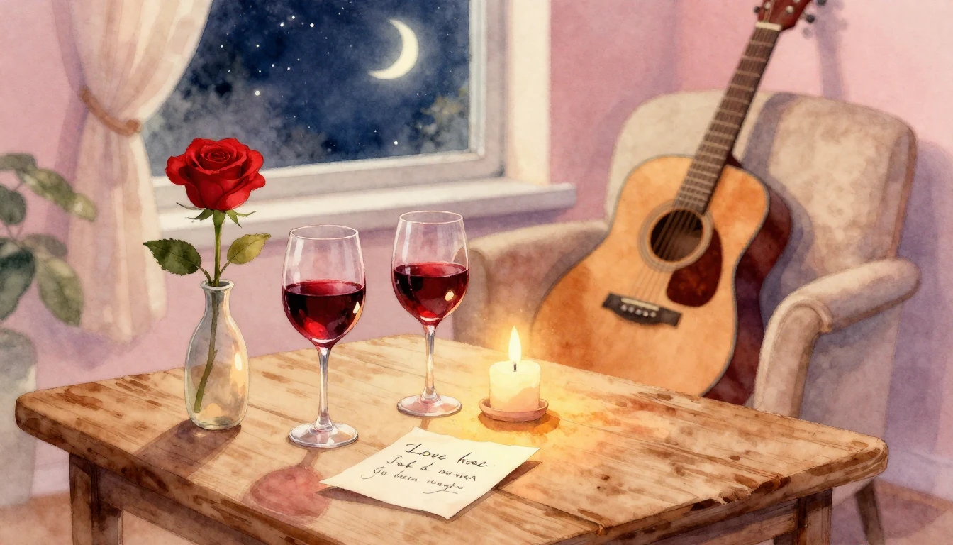 A soft and romantic watercolor painting depicting an intimat...