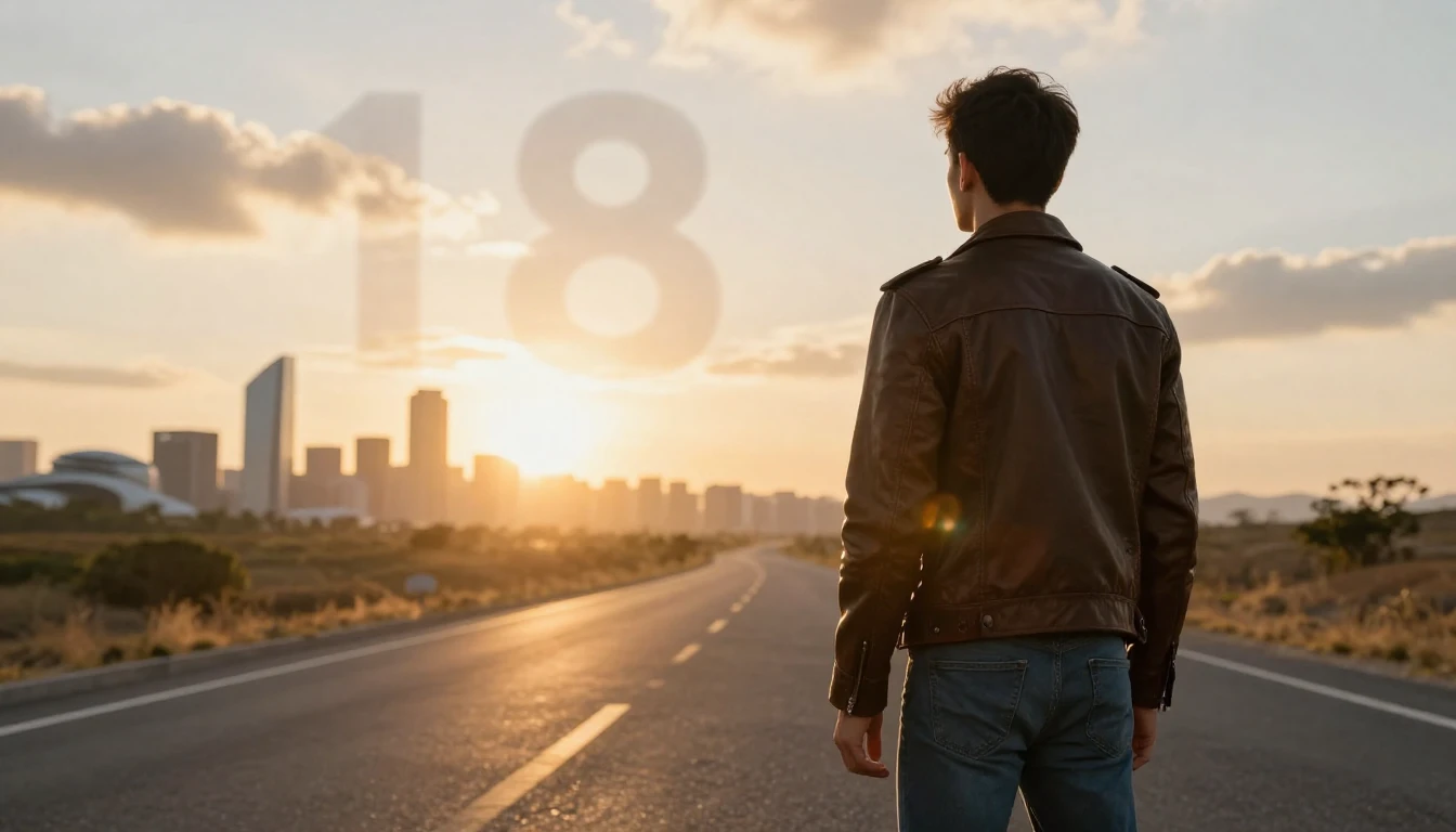 A cinematic shot from behind of a young man standing on an o...