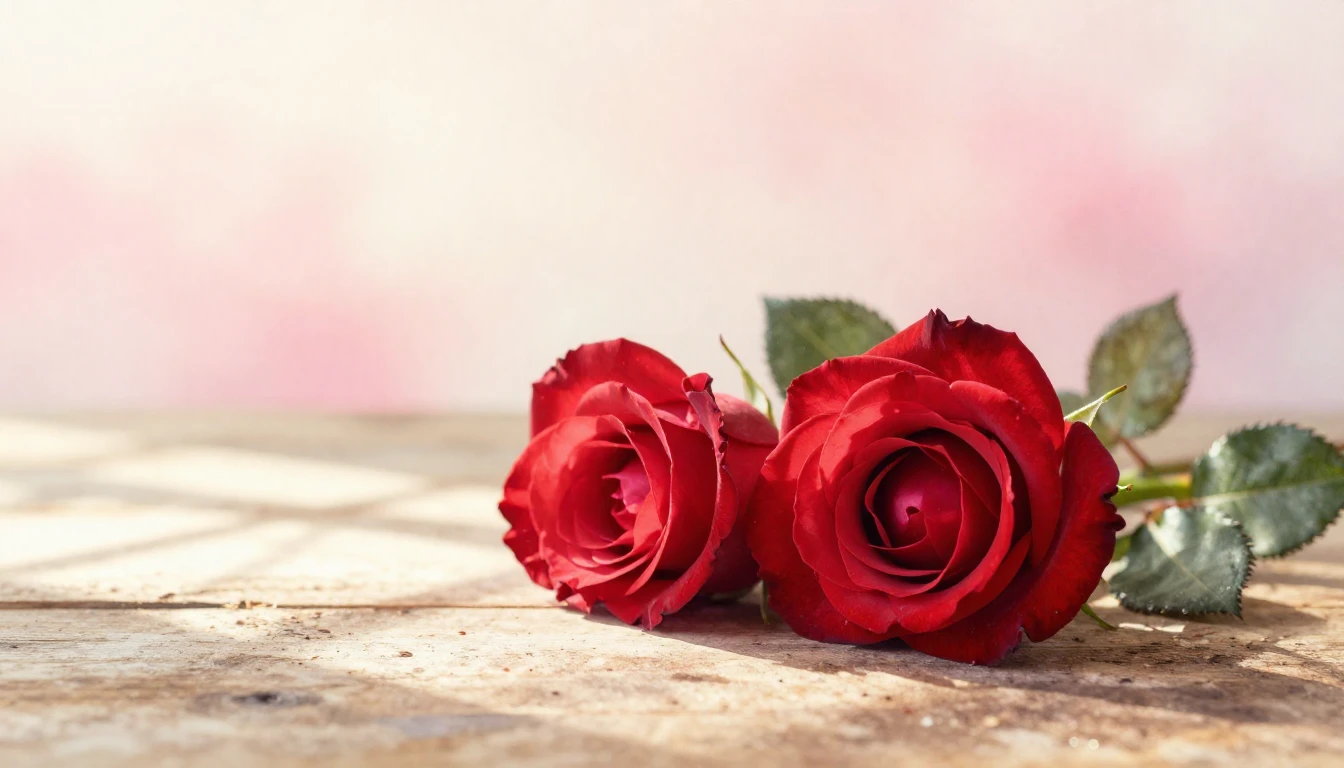 A delicate watercolor painting of two vibrant red roses rest...