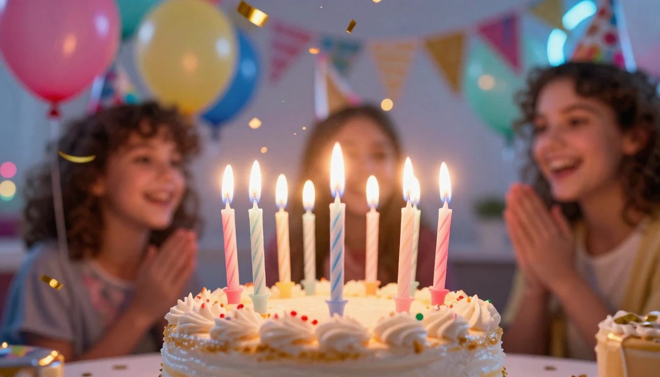 A vibrant and festive birthday celebration scene, close-up o...