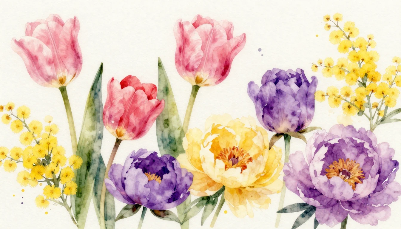 A vibrant and elegant composition featuring a variety of blo...