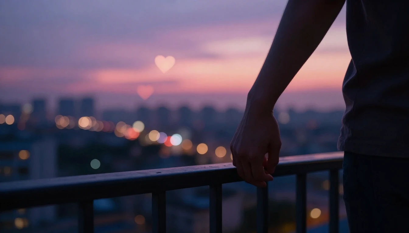 A romantic cinematic shot of a couple holding hands on a bal...