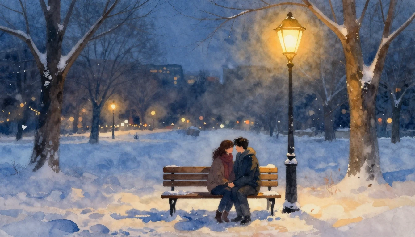 A romantic and soft watercolor painting of a couple sitting ...