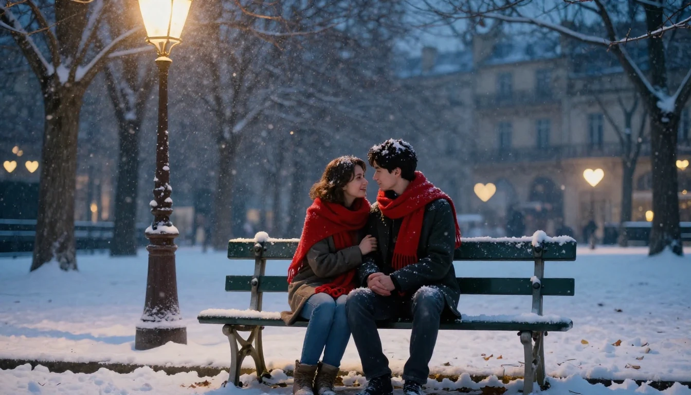 A romantic and dreamy scene featuring a couple sitting on a ...