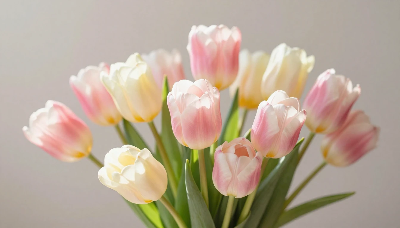 A beautiful blooming spring bouquet of tulips and snowdrops,...