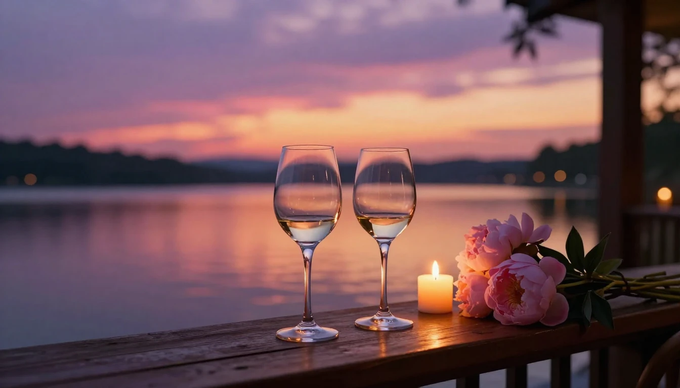 A breathtaking cinematic scene of two elegant wine glasses s...