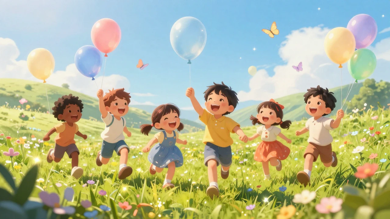A vibrant and joyful scene celebrating Children's Day, featu...