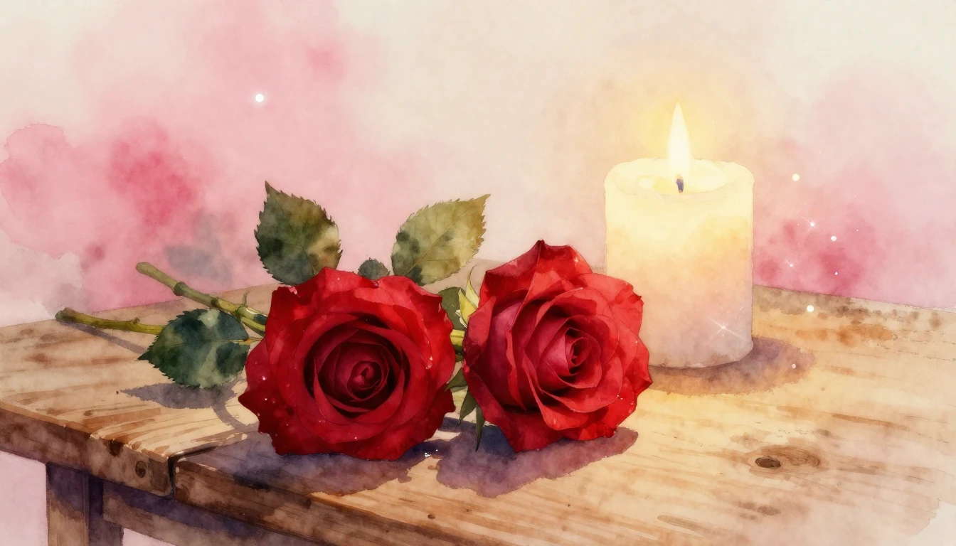 A delicate watercolor painting of two elegant red roses inte...