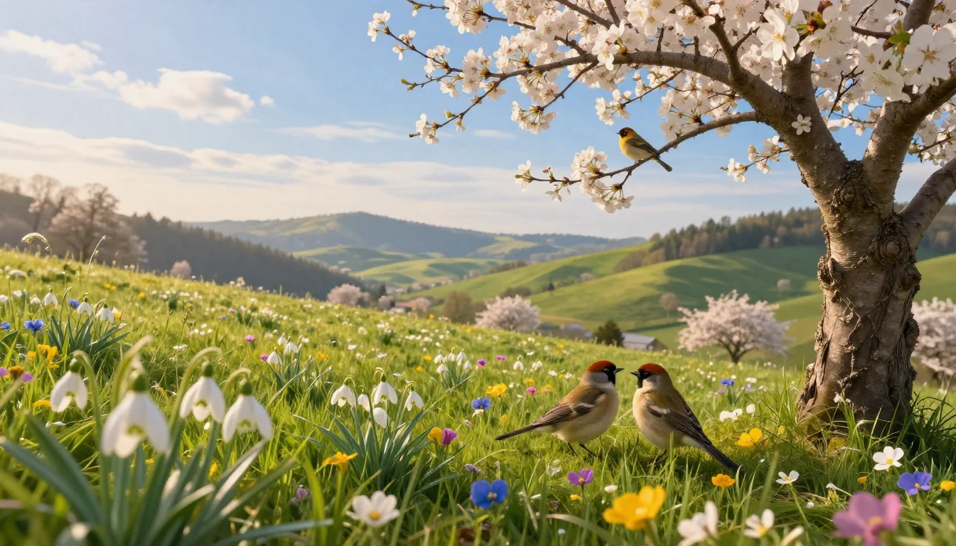 A breathtaking spring landscape in a lush Romanian valley. D...