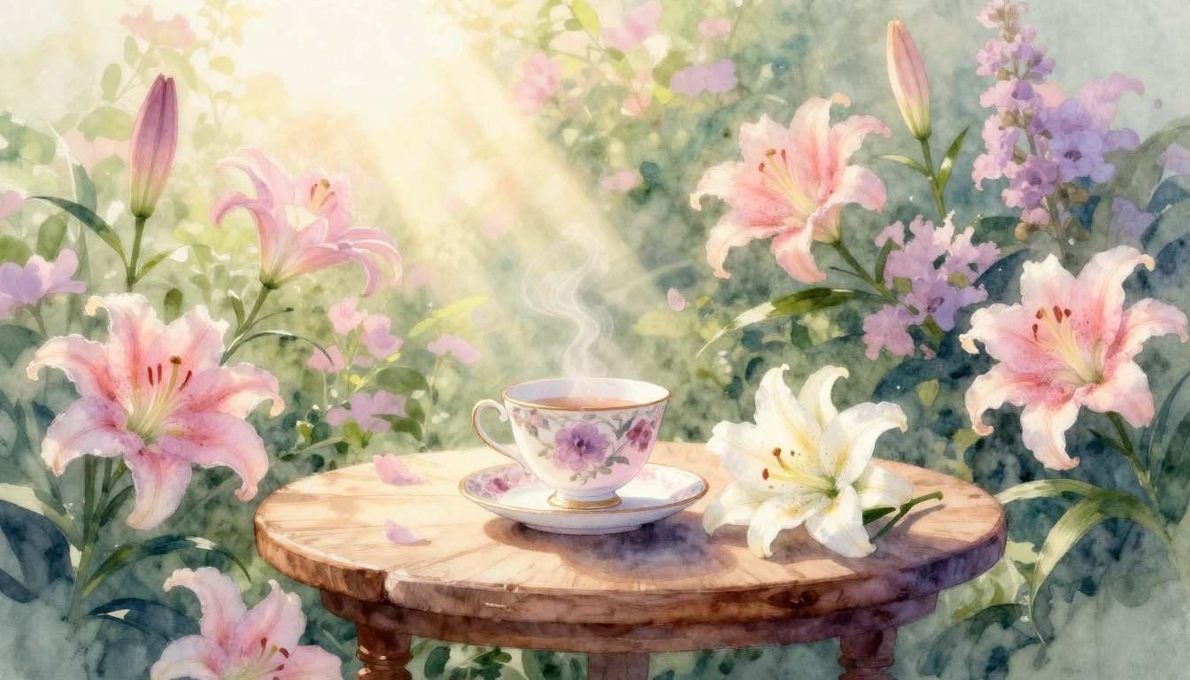 A beautiful watercolor illustration of a blooming garden at ...