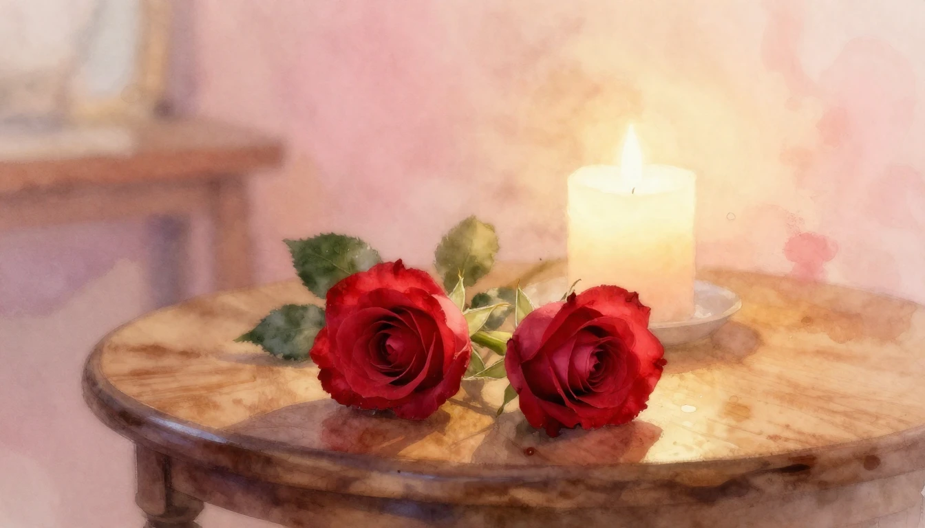 A dreamy and ethereal watercolor painting of two delicate re...