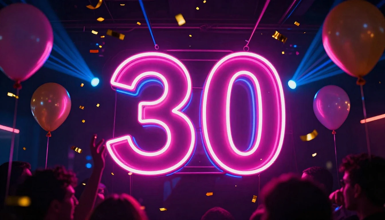 A vibrant and energetic party scene focused on a large, glow...