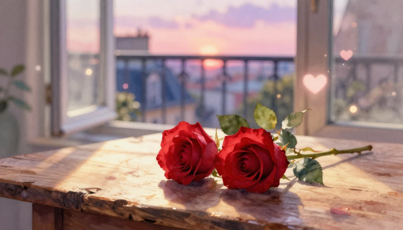 A beautiful watercolor painting of two delicate red roses in...