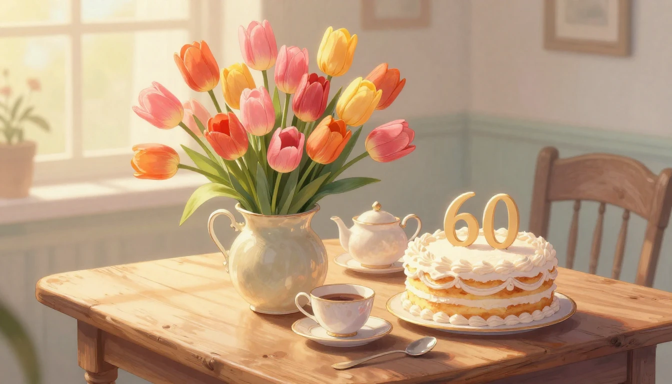 A heartwarming and elegant illustration celebrating a 60th b...
