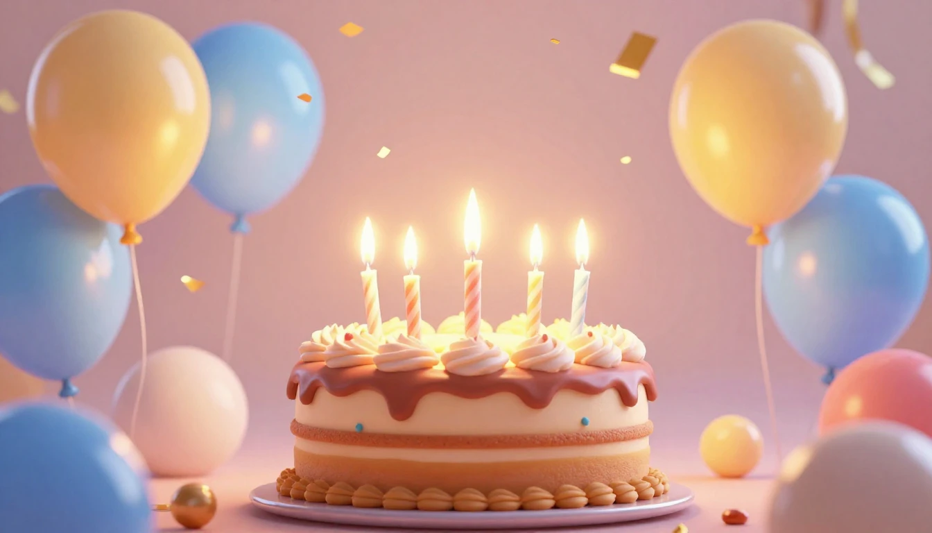 A vibrant and cheerful birthday celebration scene in a 3D an...