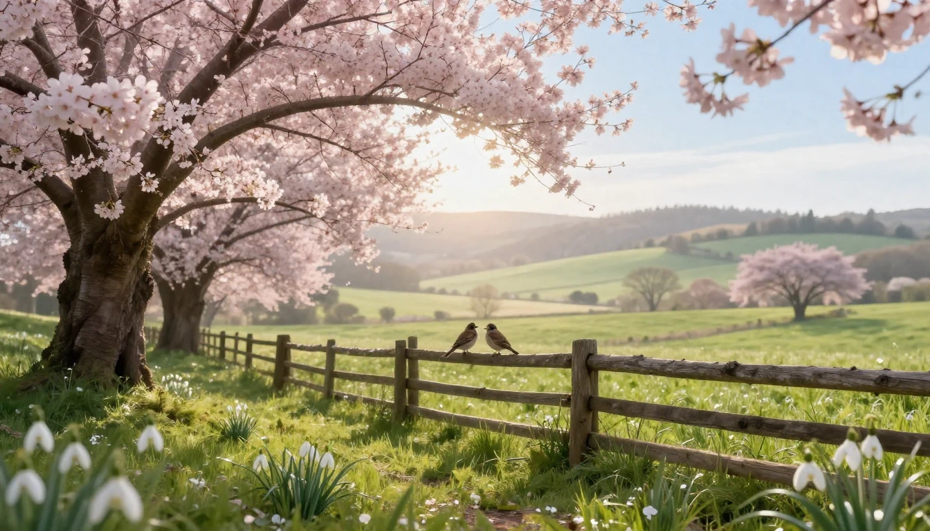 A breathtaking spring landscape in a rural setting. Delicate...