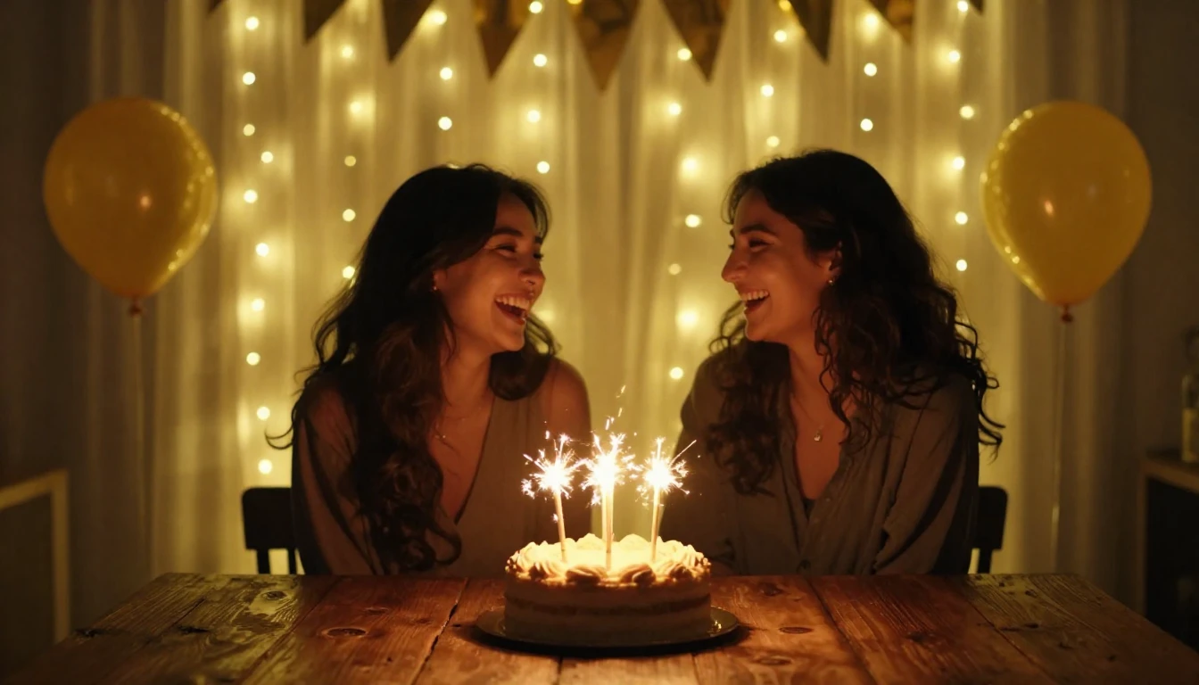 A warm and inviting birthday celebration scene focusing on f...