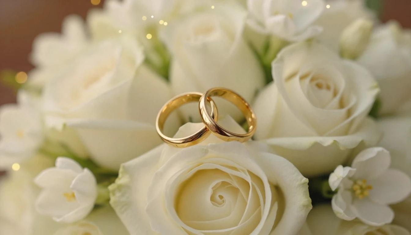 Close-up of two golden wedding rings intertwined resting on ...