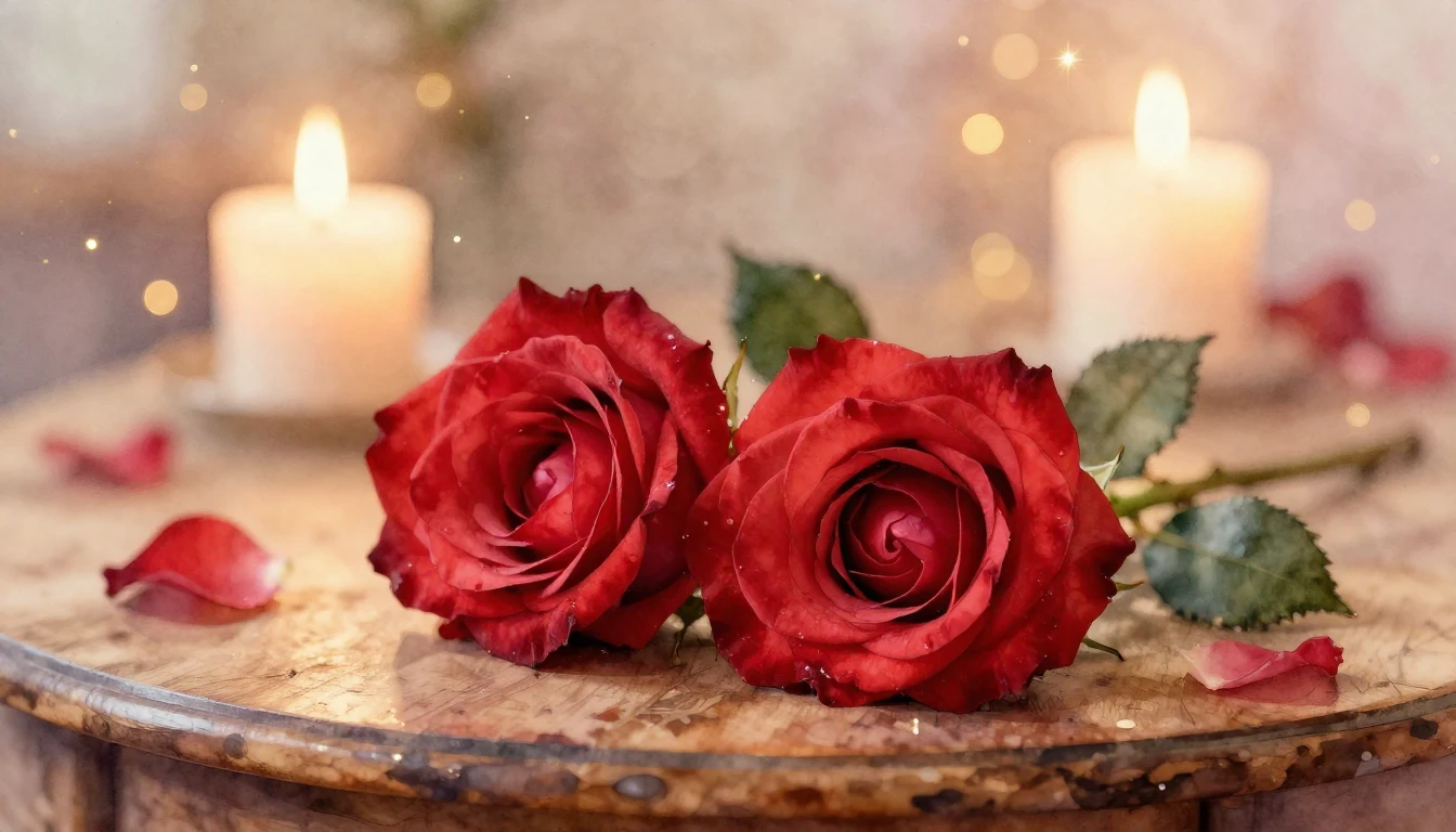 A beautiful, soft watercolor painting of two intertwined red...