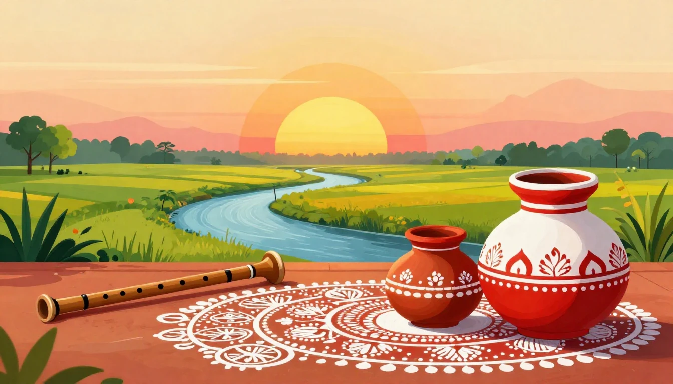 A vibrant and festive illustration representing the Bengali ...