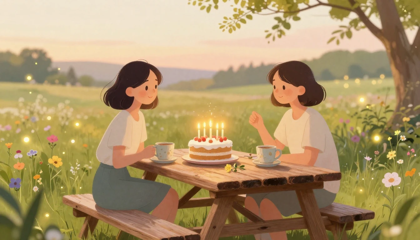 A heartwarming artistic illustration of a birthday celebrati...