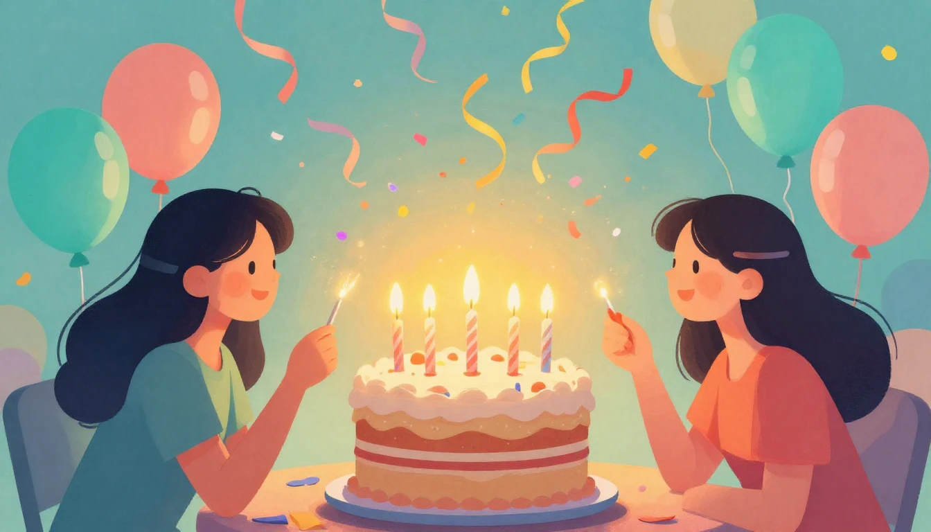 A vibrant digital art illustration celebrating a birthday pa...
