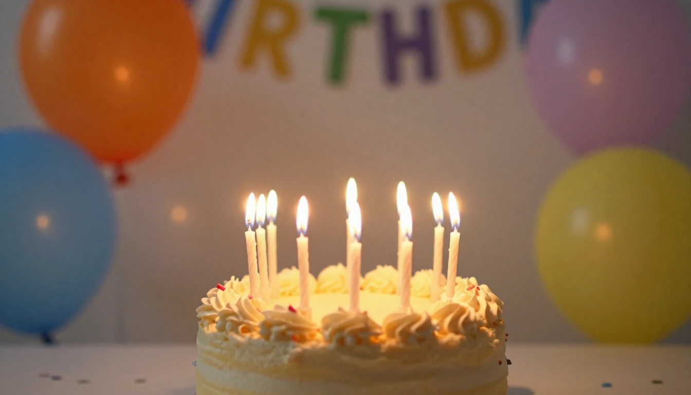 A warm and inviting birthday celebration scene, soft golden ...