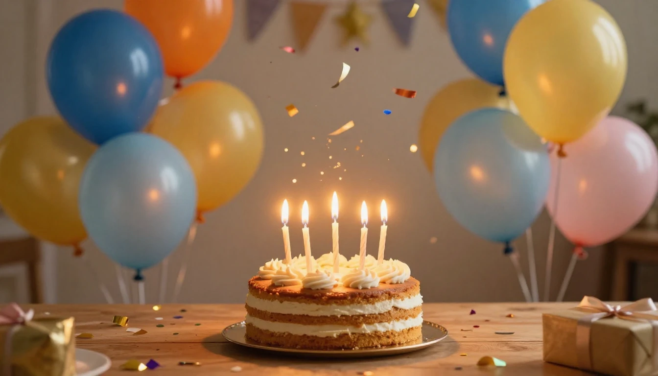 A vibrant and festive birthday celebration scene without spe...