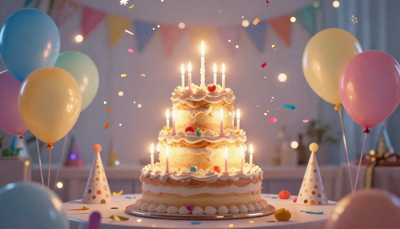 A vibrant and festive birthday celebration scene, centered a...