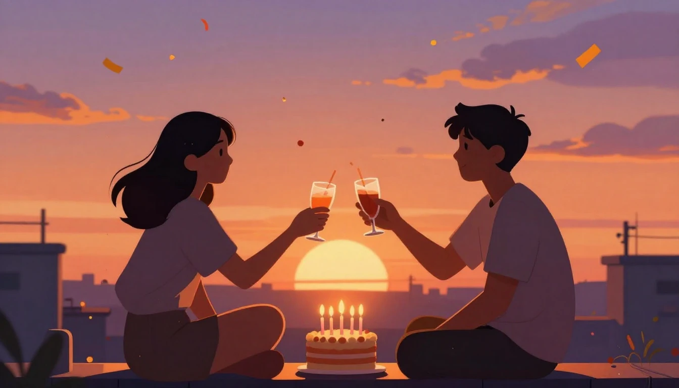 A warm and festive illustration showing two silhouettes of f...