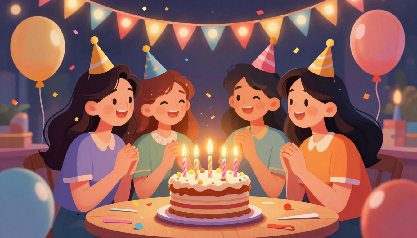 A vibrant digital art illustration depicting a joyful birthd...