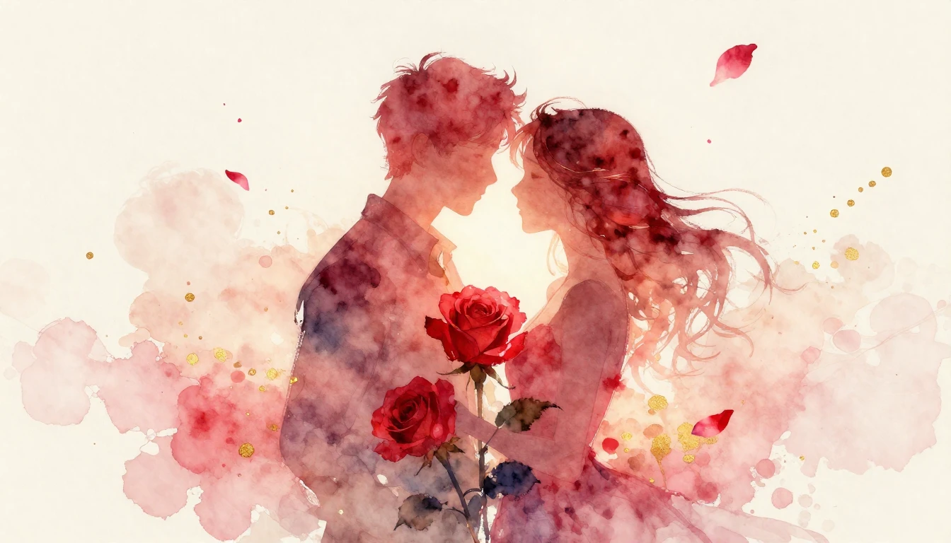 A beautiful watercolor painting depicting two intertwined si...