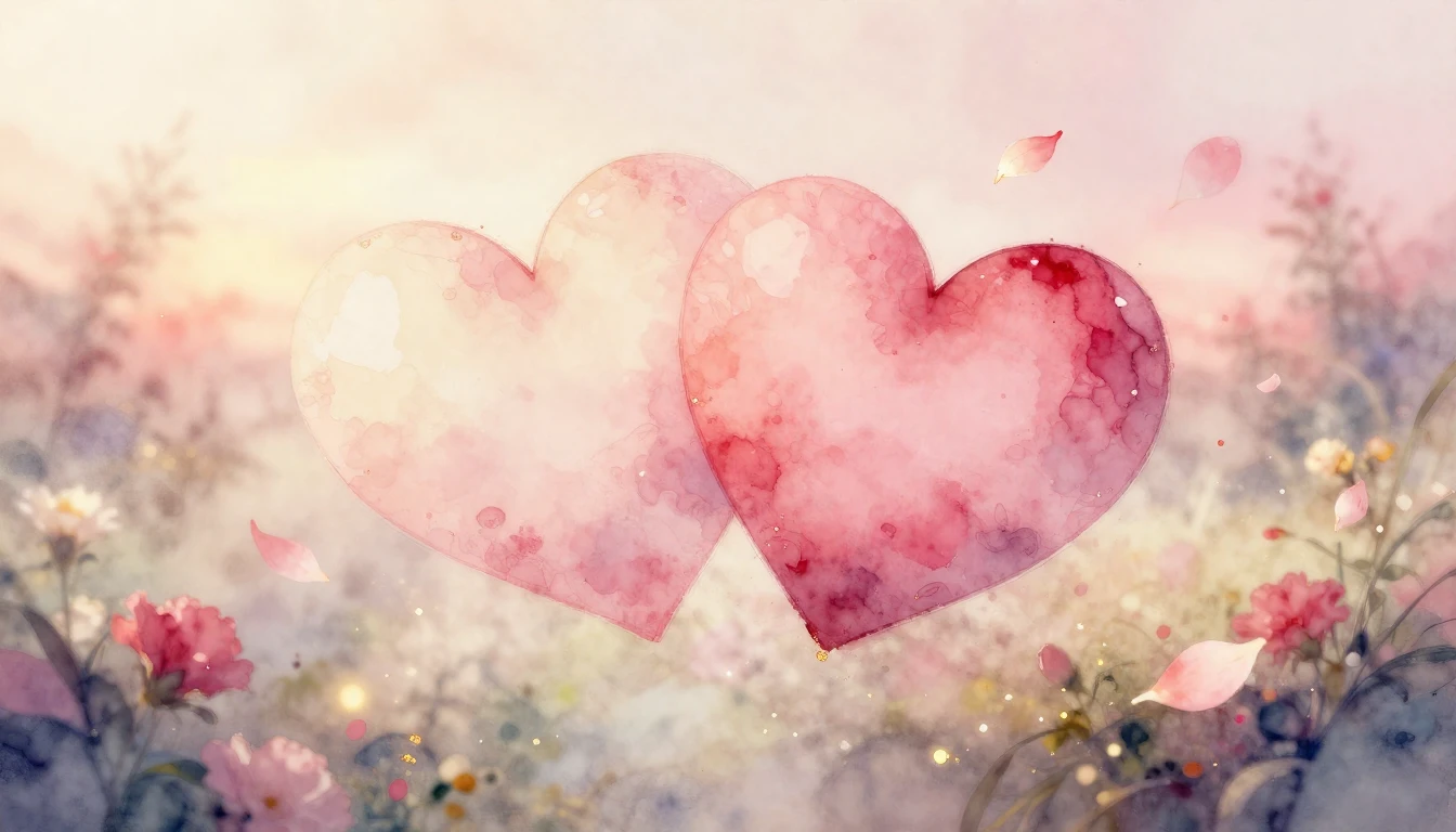 A delicate watercolor painting of two intertwined hearts flo...