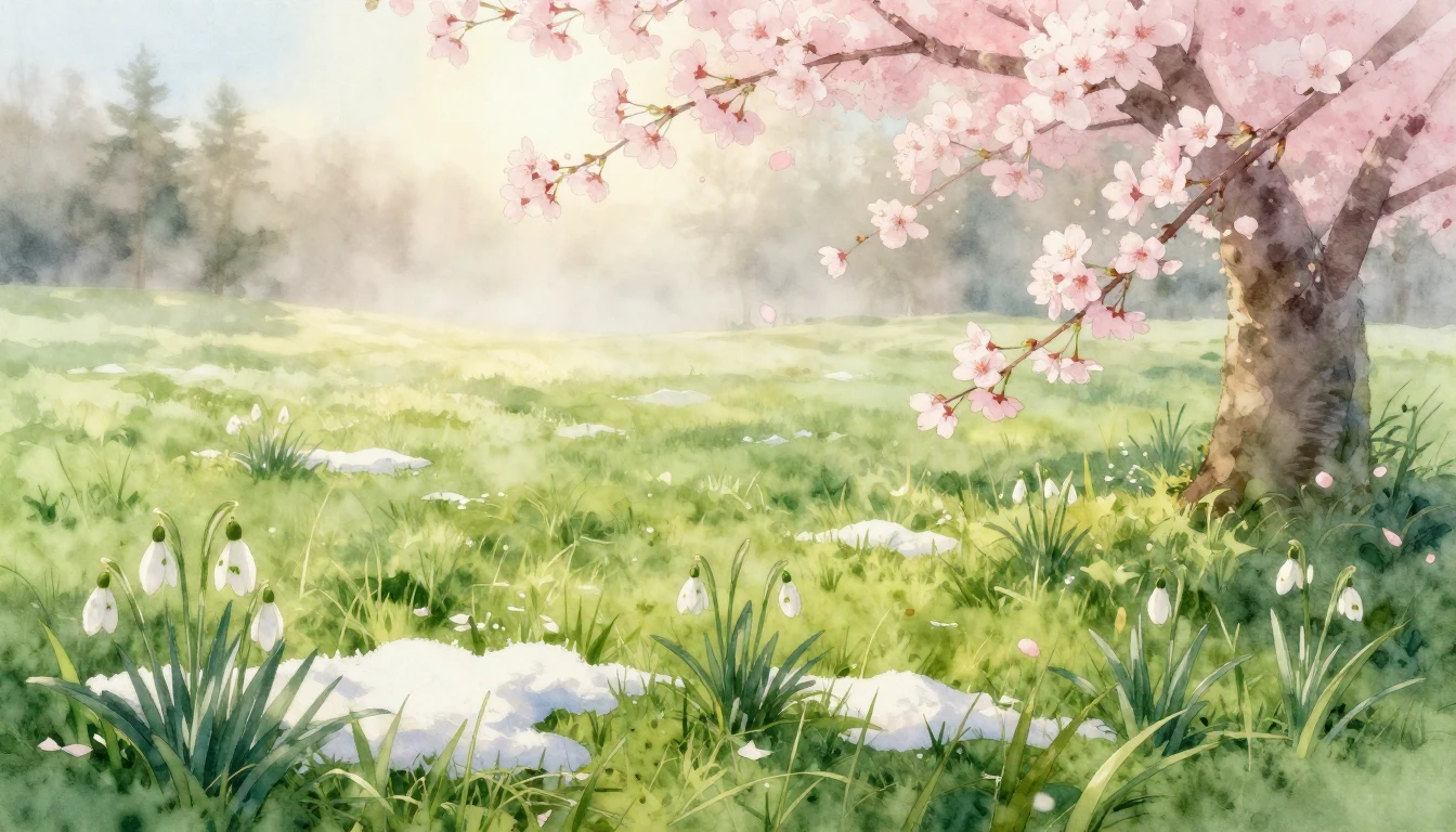 A beautiful watercolor painting of a lush green meadow at su...