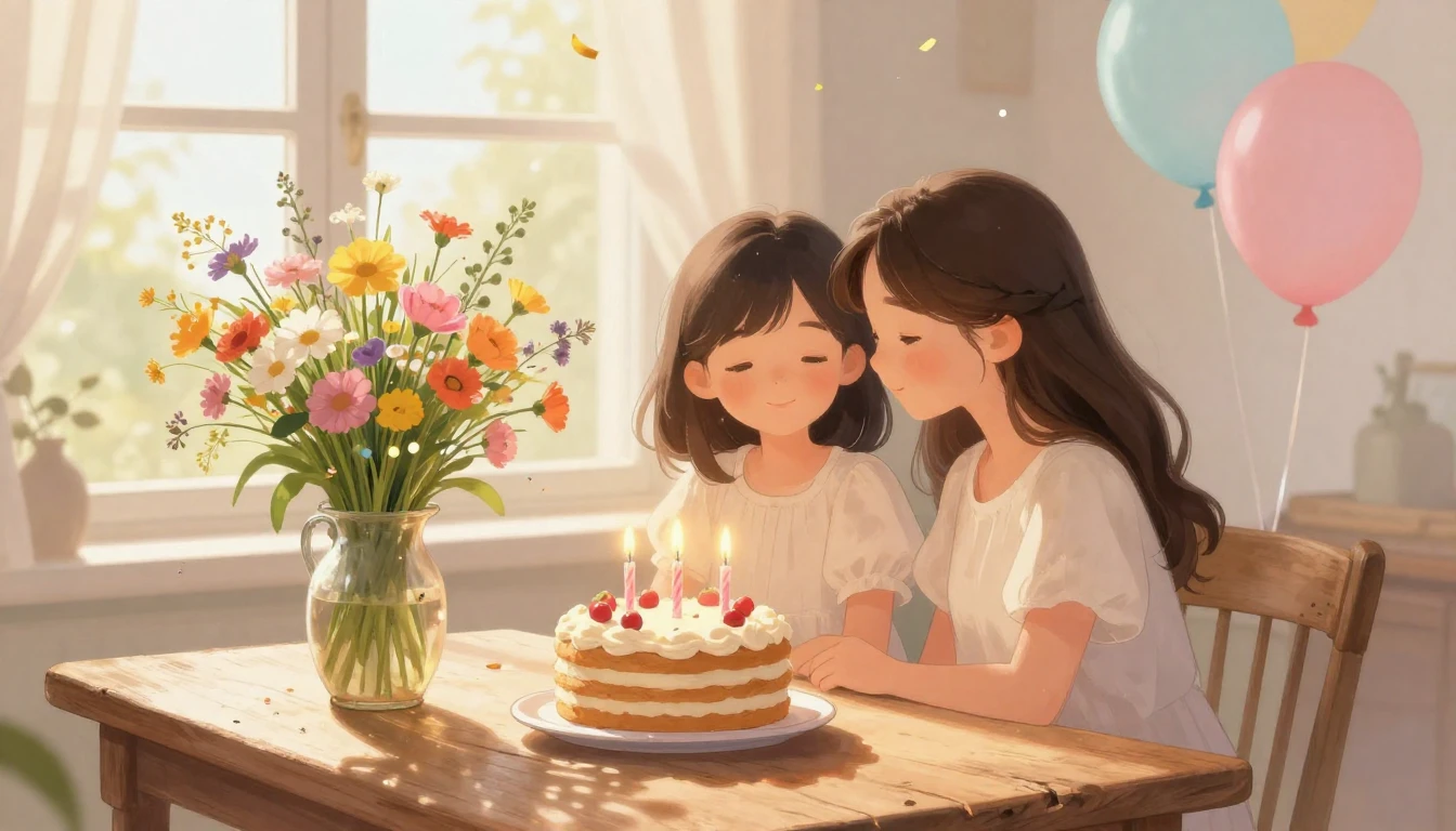 A heartwarming and gentle illustration celebrating a sister'...