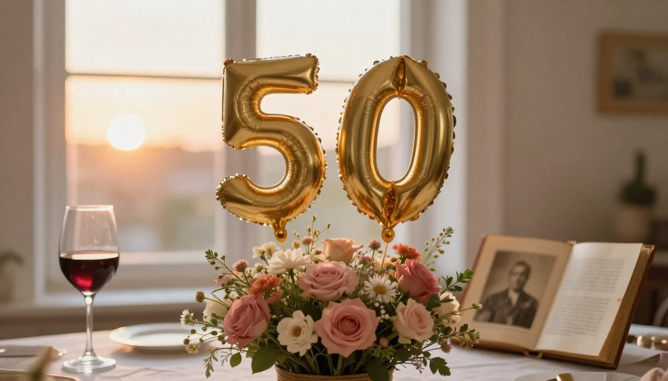 A warm and elegant birthday celebration scene, focusing on a...