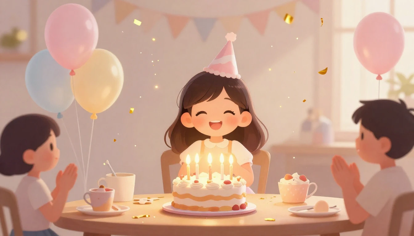 A heartwarming digital art illustration of a joyful birthday...