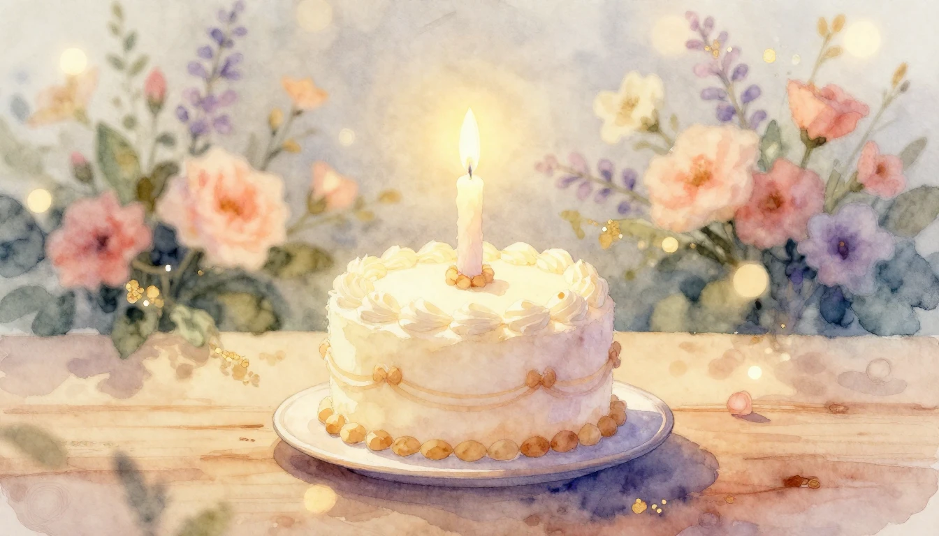 A beautiful, soft watercolor painting of a single glowing ca...