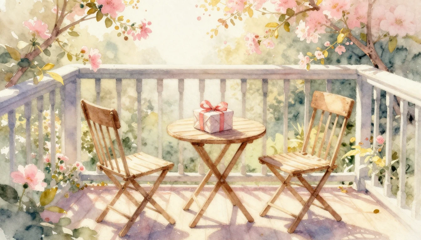 A beautiful watercolor painting of two empty chairs sitting ...