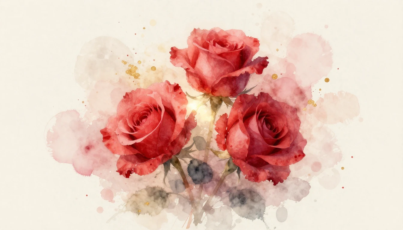 A beautiful watercolor painting of two delicate red roses in...