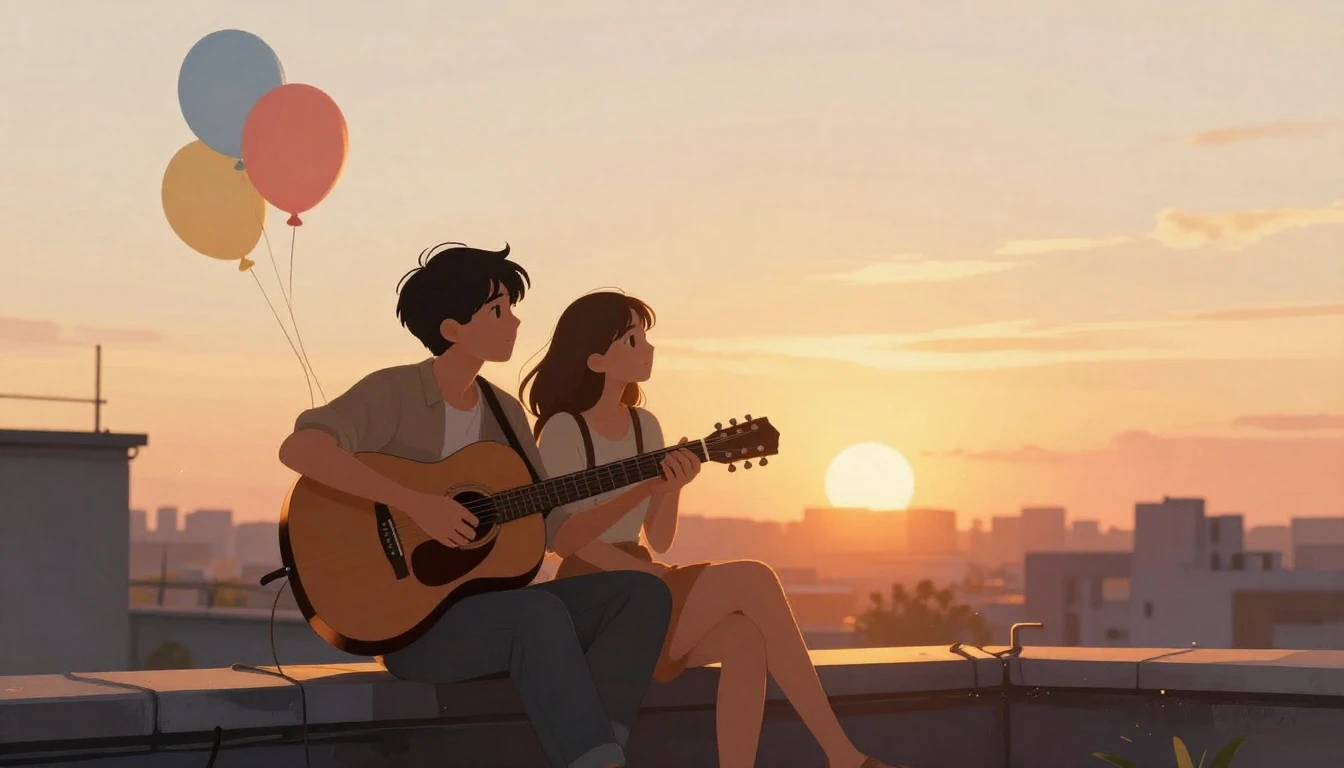 A heartwarming illustration of two friends sitting on a roof...