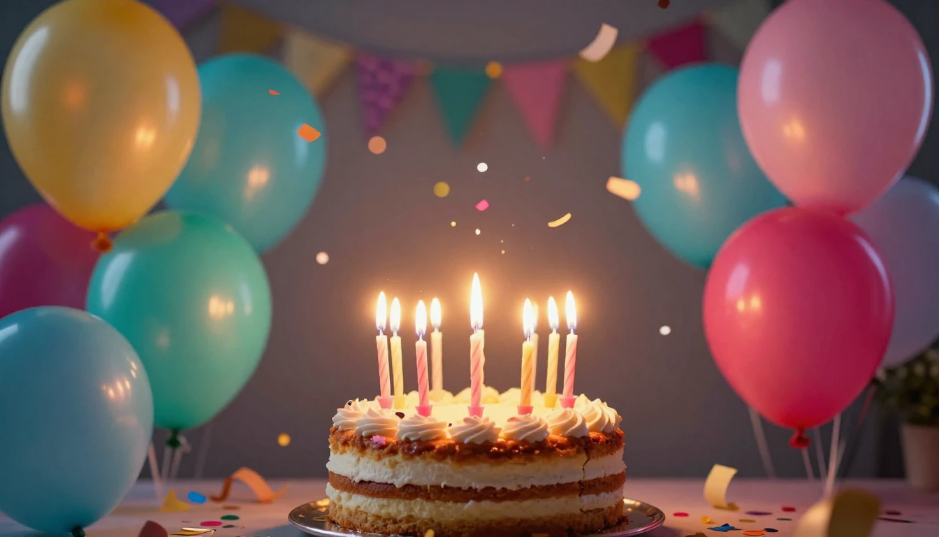 A vibrant and festive birthday celebration background, featu...