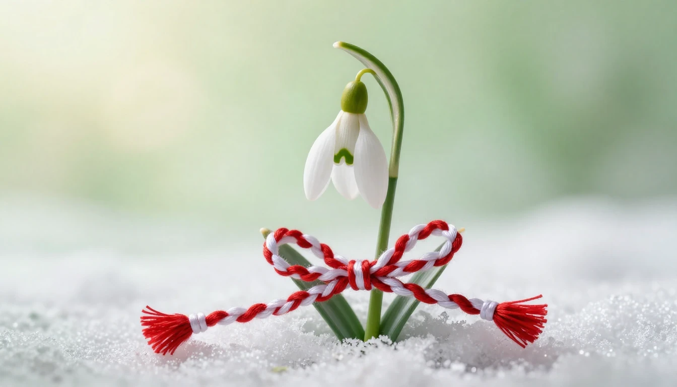 A delicate composition featuring traditional Mărțișor symbol...